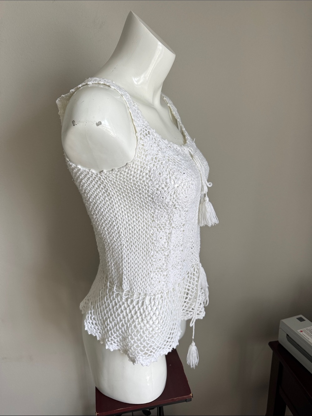 Philippine Handmade White Crochet Tank Top Boho Festival Beach Cotton Women’s S - Picture 9 of 10